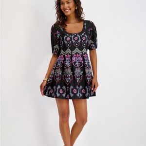 Kensie Black Mini Dress with Pink & Purple Floral Motif